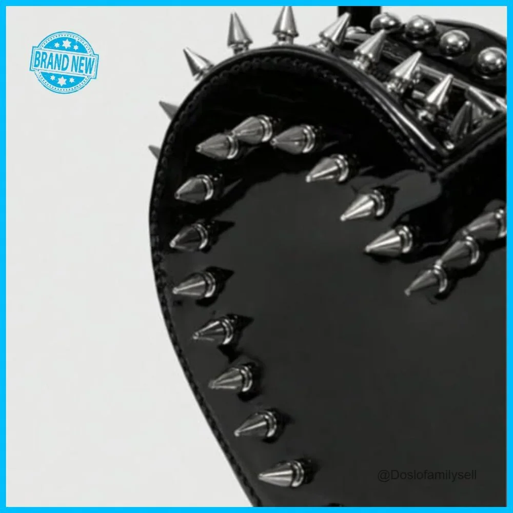 Heart Studded Backpack Punk Style Crossbody Purse Faux Leather Y2K Chic - Picture 4 of 7